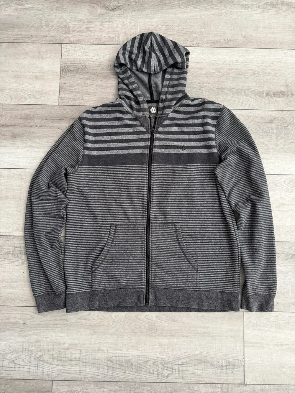 Element Men's Charcoal and Light Gray Striped Zip-Up Hoodie